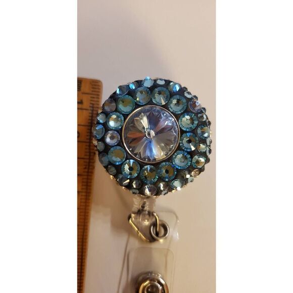 Handmade Retractable ID Holder w Swarovski Element. Work. Rare. Unique - Picture 3 of 5